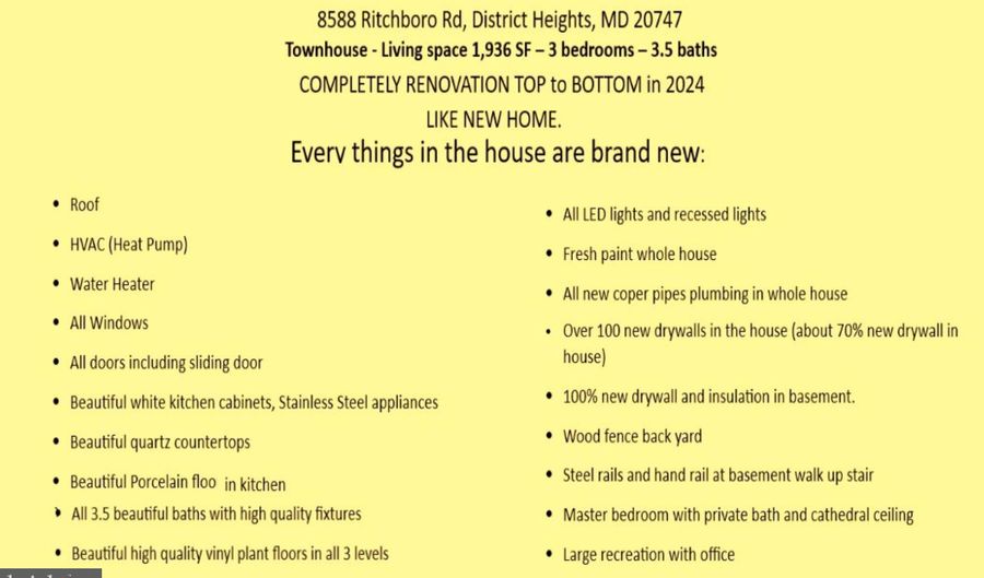 8588 RITCHBORO Rd, District Heights, MD 20747 - 3 Beds, 4 Bath