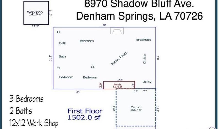 8970 SHADOW BLUFF Ave, Denham Springs, LA 70726 - 3 Beds, 2 Bath