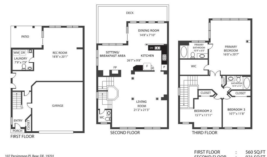 107 PERSIMMON Pl, Bear, DE 19701 - 3 Beds, 4 Bath